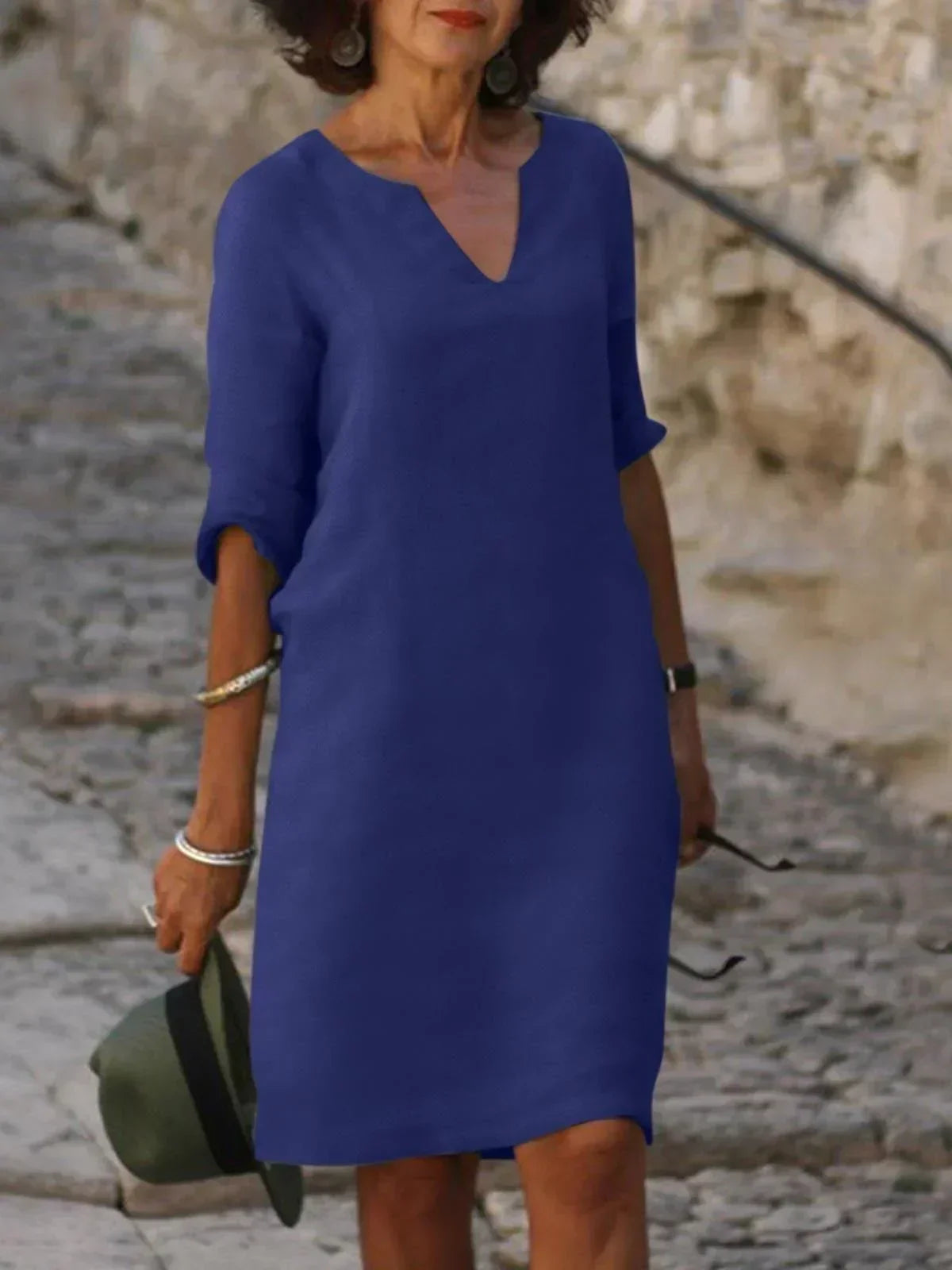 Ida | Elegant V -Ringad Klänning - Marine Blue