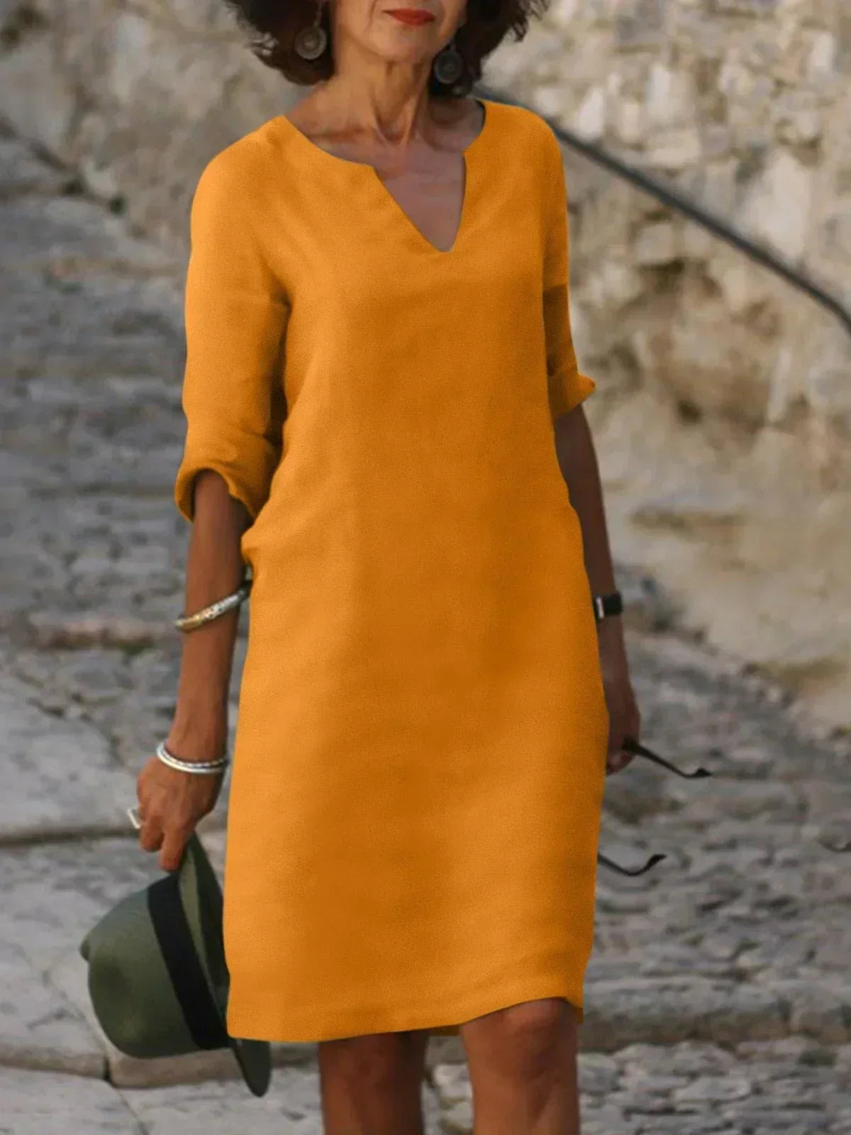 IDA| Elegant V-ringad Klänning - Orange
